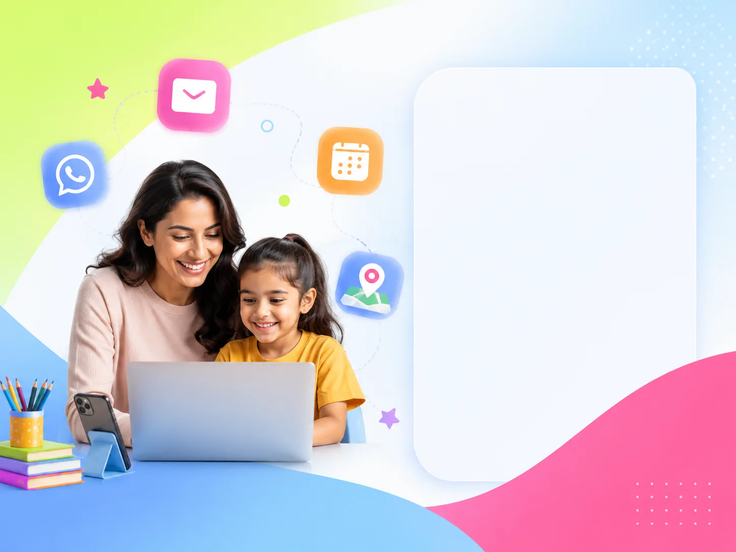 Madre e hija contactando a Mategamers por laptop